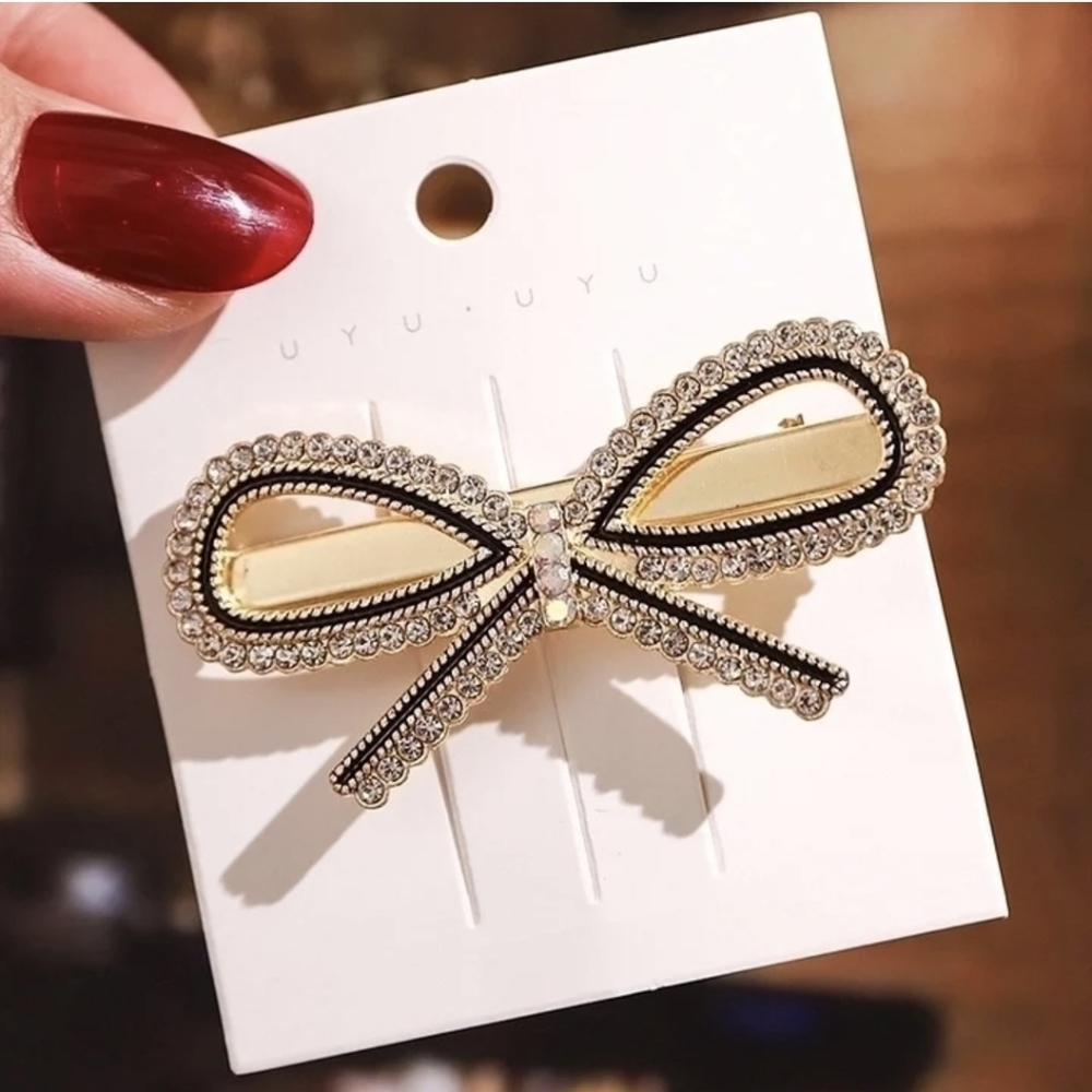 Elegant Gold & Black Bow Hair Clip